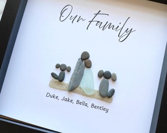 Personalized Family Sea Glass Art with Pets, Custom Family Keepsake Gift