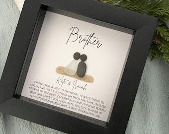 Brother Gift Personalized Sea Glass & Pebble Art, Brother Birthday or Christmas Gift, Brother Gift from Sister Handmade Unique Brother Gift