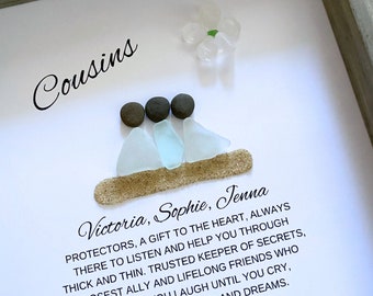 Cousins Gift Personalized Cousin Wedding Gift Sea Glass Art Cousin to Cousin Christmas Gift Cousin Birthday Gift Mothers Day Gift for Cousin
