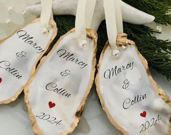 SET OF 5 Custom Handmade Oyster Shell Ornaments – Mother of the Bride & Groom Wedding Favors | Coastal Keepsake Gift