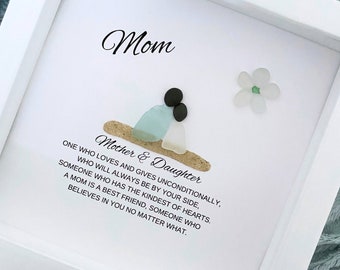 Mom Sea Glass Art, Framed Mother Gift, Mothers Day Present, Birthday Keepsake