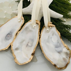 Oyster Shell Christmas Ornament Set: Handmade Coastal Nautical Decor