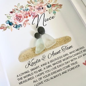 Personalized Niece Pebble Art Gift: Framed Sea Glass Keepsake
