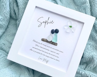 Personalized Sister Sea Glass Art - Framed Gift: Custom Keepsake