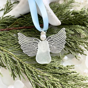 Guardian Angel Sea Glass Ornament Christmas Gift for her Angel Gift Ornaments Car Charm Angel Wings Sun Catcher Grief Gift Glass Art Gift