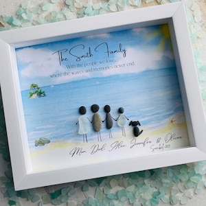 Family Sea Glass Art Personalized Beach Picture Family Pebble Art Sea Glass Art Birthday Gift for Her Gifts for Mom Birthday Gift for Dad