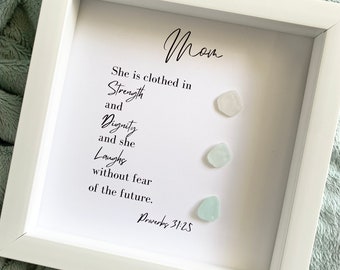 Mom Gifts Mother’s Day Gifts Birthday Gifts for Mom Proverbs Pebble Art Sea Glass Unique Handmade Mom Gifts Wall Art Gift for Her