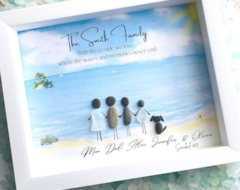 Personalized Family Sea Glass Art: Beach Pebble Picture, Handmade Framed Gift