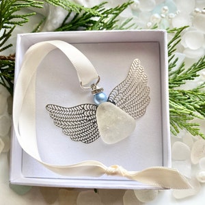 Guardian Angel Sea Glass Ornament Christmas Gift for her Angel Gift Angel Wings Grief Gift Sea Glass Art Gift B