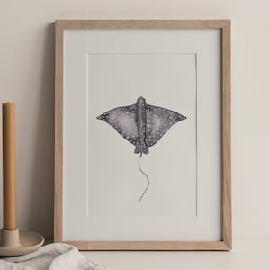 Manta Ray Print, Sea Life Prints, Water Color Painting, Nature Print Set, Manta Ray, Dutch Decor, Watercolor Ray Print