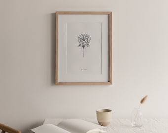Peony Print, Peony Poster, Peony Wall Art, Peony Prints, Peony decor, Plant Lady Gift, Peony Artwork, Nursery Minimal Art, Fineliner Art