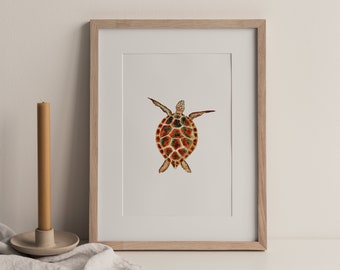 Impressão de tartaruga em aquarela, desenho de tartaruga, aquarela, pôster do mar, impressão de animal, decoração de casa, ilustração de animal marinho, presente de inauguração
