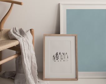 Póster de pingüino de acuarela - Póster de habitación para niños, Carteles para niños, Animal Print, Póster de animales, Estampado minimalista, Decoración de invierno, Polo norte