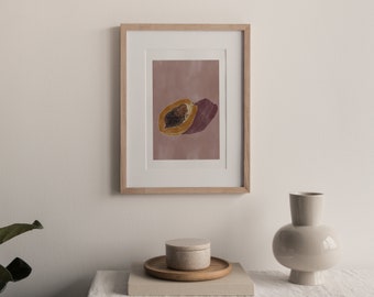 Papaya Art Print | Abstract Fruit Wall Art | Kitchen Modern Art | Vintage food poster | Blush pink wall art by Ivy Green Illustrations