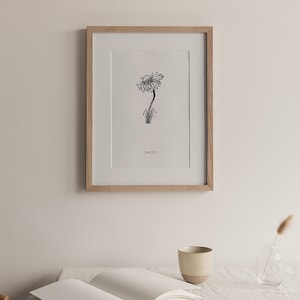 desenho botânico, estampas botânicas, pôster botânico, pôster de margarida, decoração de casa, ilustração floral, margarida, decoração, presente