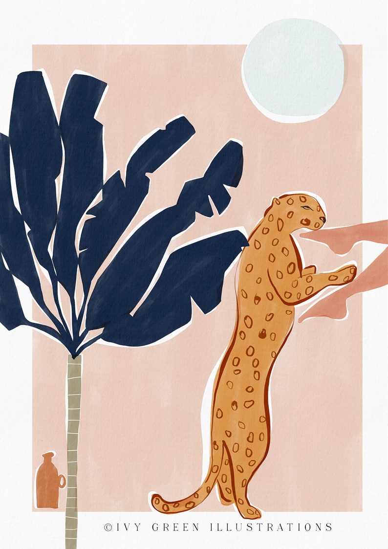 Cartel del leopardo africano Huellas de chitas y animales Cartel de la sala de bebés Decoración de la habitación infantil por Ivy Green Illustrations imagen 2