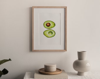 Watercolor Avocado Wall Art, Avocado Print, Avocado Art Watercolor, Vegetable Print, Avocado Apartment Decor