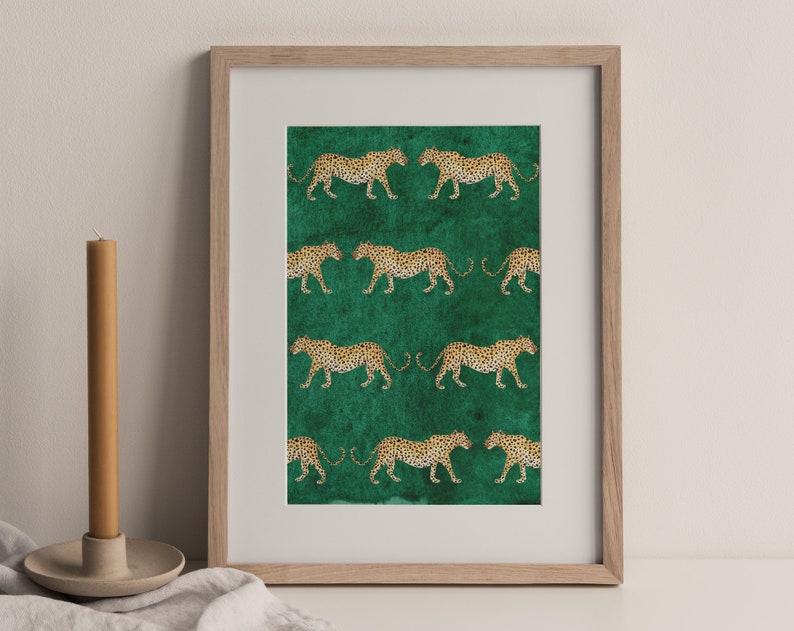 Cartaz de impressão de leopardo, pintura de leopardo, cartaz de quarto infantil, impressão de safari, impressão animal, cartaz de safari, impressão na moda, decoração, presente imagem 1