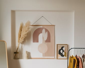 Impresión de arte abstracto, accesorios para el hogar Boho, decoración beige, impresión de tinte natural, póster A4, hierba seca, impresión de arte abstracto de mediados de siglo