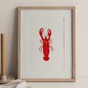 Watercolor Lobster Painting, Lobster Print, Dining Room Art, Lobster Watercolor Sealife, Restaurant Decor, Lobster Art, Fish Painting