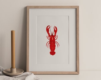 Watercolor Lobster Painting, Lobster Print, Dining Room Art, Lobster Watercolor Sealife, Restaurant Decor, Lobster Art, Fish Painting