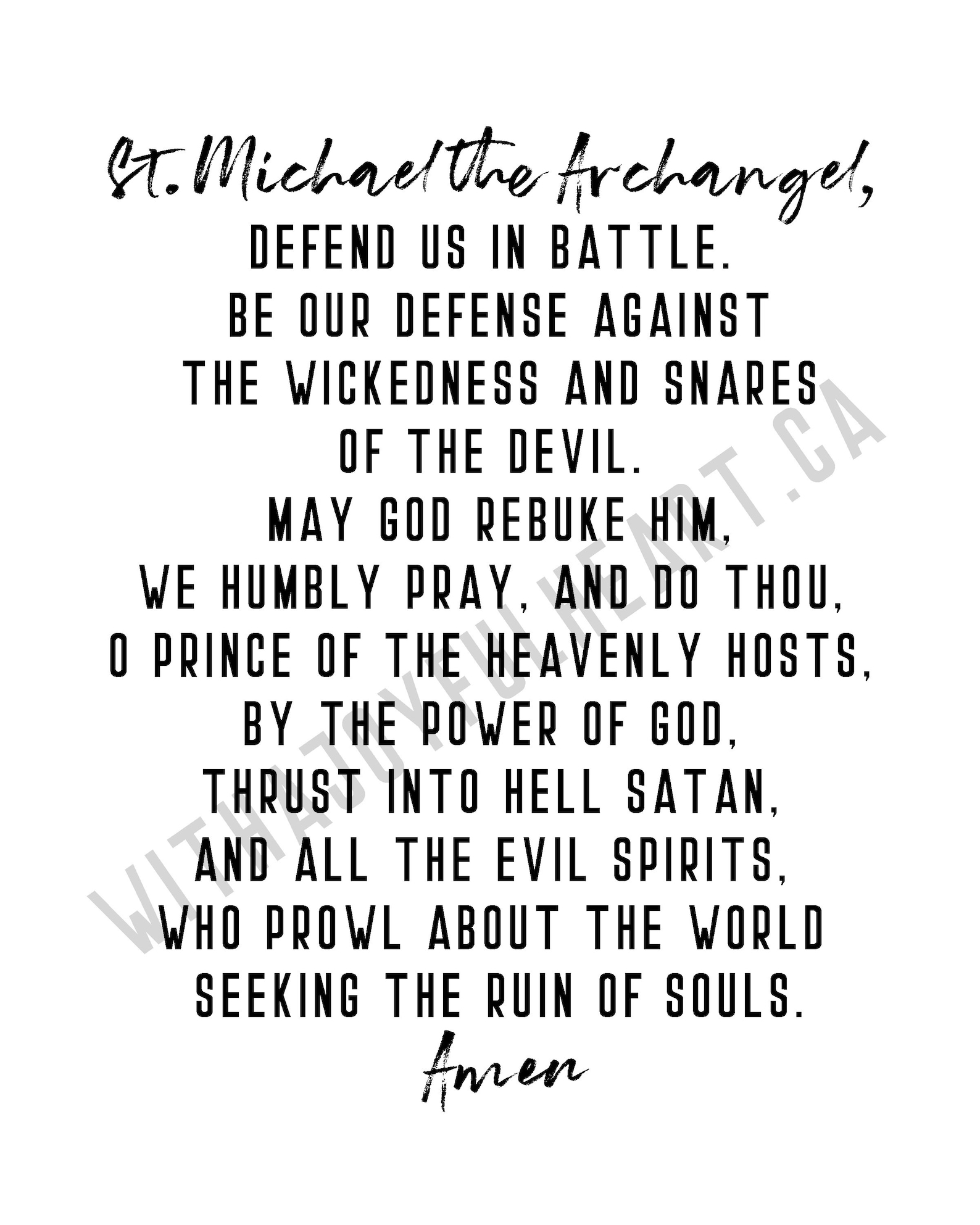St. Michael the Archangel Prayer Print Printable Catholic Wall Etsy