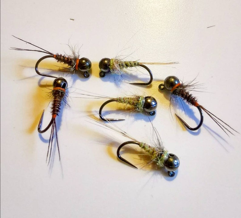 6 mixed Tungsten Bead Jig Nymphs. Trout flies. Fly fishing. Etsy
