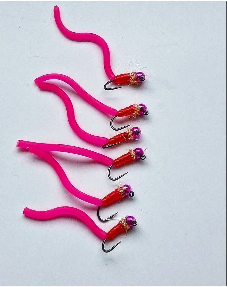 6 Pink Squirmy Worm Tungsten Jig Nymphs. Trout and Grayling Etsy