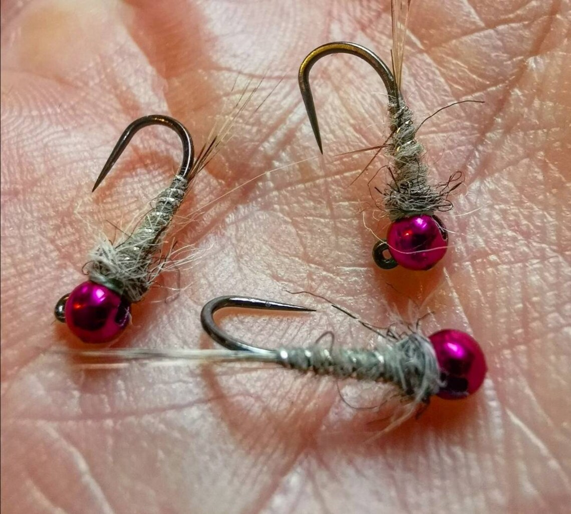 Pink Bead Tungsten bead nymphs. Trout flies. Fly fishing. Etsy