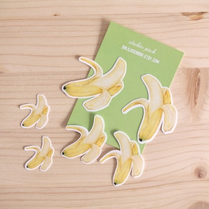 Pack d'autocollants bananes | 3 tailles | Illustration réaliste de fruits | Art culinaire fait main | Vinyle | Imperméable