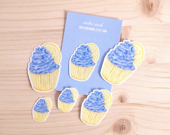 Lemon Lavender Cupcake Sticker Pack | 3 Sizes | Pastry Realistic Illustration | Handmade Dessert Art | Vinyl | Waterproof