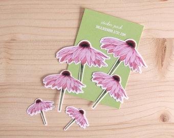 Pink Flowers Sticker Pack | 3 Sizes | Plant Realistic Illustration | Handmade Flower Art | Vinyl | Waterproof
