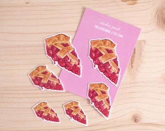 Cherry Pie Slice Sticker Pack | 3 Sizes | Pastry Realistic Illustration | Handmade Dessert Art | Vinyl | Waterproof