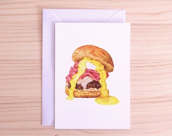 Burger Postcard | Hamburger Food Illustration | | d'arte del fast food realistico fatto a mano | A6 Busta bianca