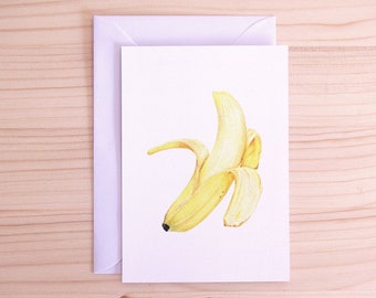 Carte postale banane | Illustration de fruits | Art alimentaire réaliste fait à la main | A6 | Enveloppe blanche