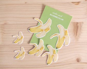 Banana Sticker Pack | 3 Sizes | Fruit Realistic Illustration | Handmade Food Art | Vinyl | Waterproof