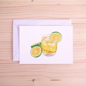 Cocktail Postcard | | di illustrazione della bevanda al limone ghiacciata Arte realistica fatta a mano | | A6 Busta bianca