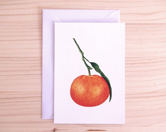 Clementine Postcard | Orange Citrus Fruit Illustration | Handmade Realistic Food Art | A6 | Greeting Card | White Envelope