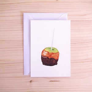Caramelo Apple do chocolate Cartão Postal | Ilustração de frutas | Arte alimentar realista feita à mão | A6 | Envelope Branco