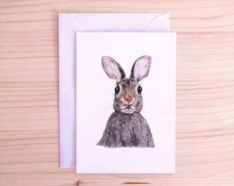 Rabbit Postcard | Animal Illustration | Handmade Realistic Fauna Art | A6 | White Envelope