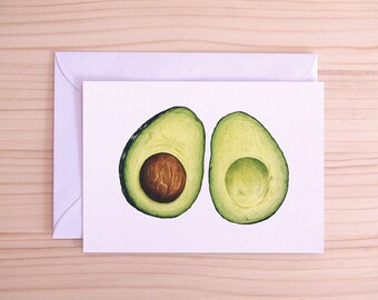 Avocado Postcard | Fruit Illustration | Handmade Realistic Food Art | A6 | White Envelope