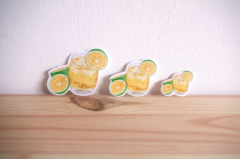 Cocktail Sticker Pack 3 Größen Drink Realistische Illustration Handgemachte Kunst Vinyl Wasserdicht Bild 4