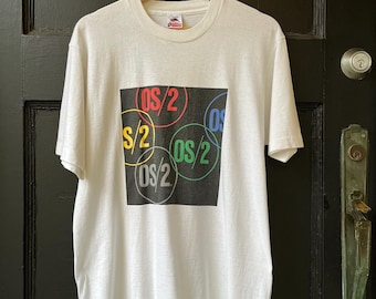 Camiseta promocional vintage de OS/2 Warp. Grande. Impresa en Fruit of the Loom. Fabricada en EE. UU. Costura simple.