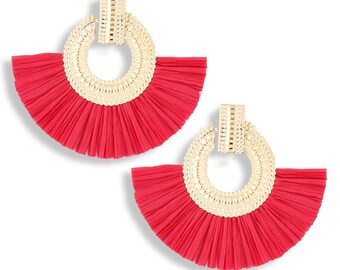 4pcs Round Flower Pendants 38mm FB-051-5 Floral Hair Accessories Beaded Raffia Tassel Charms for Earrings