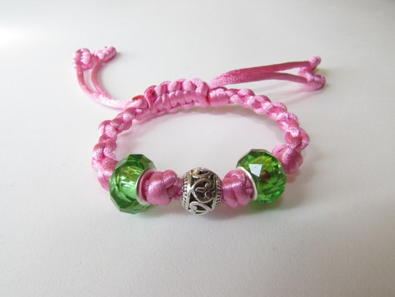 Four Strand Round Braid Bracelet With Glass European Beads Pink For Girls Made To Order
