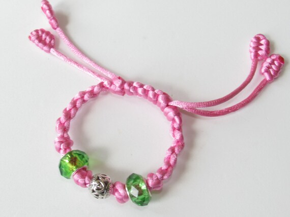 Four Strand Round Braid Bracelet With Glass European Beads Pink For Girls Made To Order