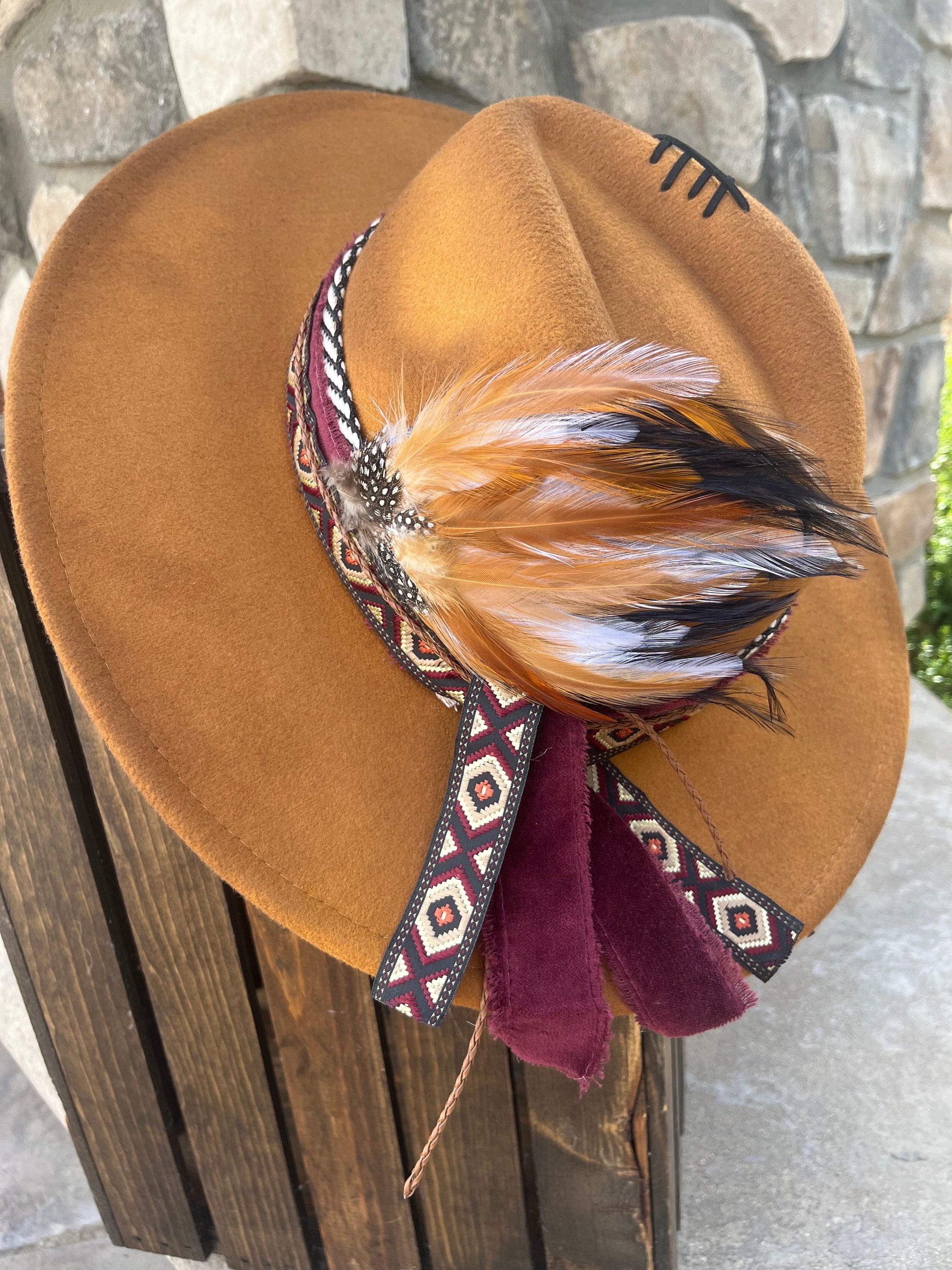 FEATHER SAVER, Hat Feather Tie, Custom Painted Leather Concho Feather  Saver, Western Retro Hat Accessories, Art, Attach Feather to Hat 