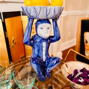 Extra large blue and white chinoiserie bar monkey