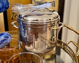 Vintage Sheridan Silverplate Ice Bucket with tongs.