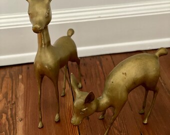 Vintage large brass deer- a pair